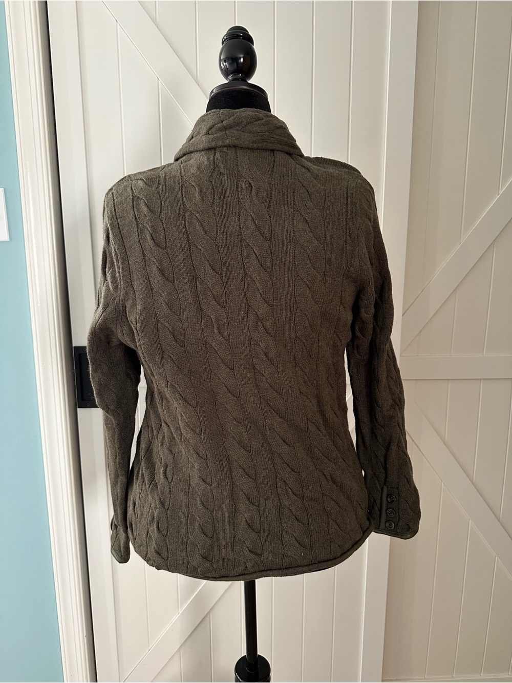 Talbots Petite XLP Olive Green Cable Knit Wool Blend Blazer Sweater Cardigan - Picture 4 of 6